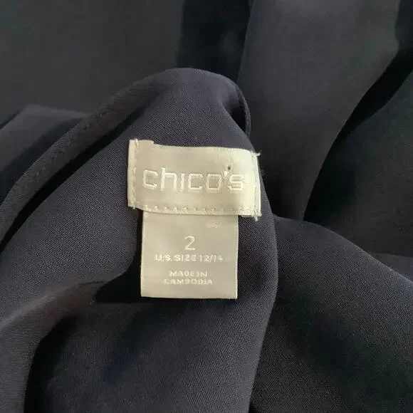 Chico's Navy Blue Long Sleeve Zipper Detail Blouse Top 2 NWT - Picture 5 of 7